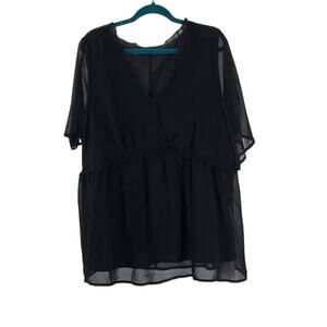BLOOMCHIC 18-20 2X Plus Black Sheer Short Sleeve Empire Blouse Top NWT B103